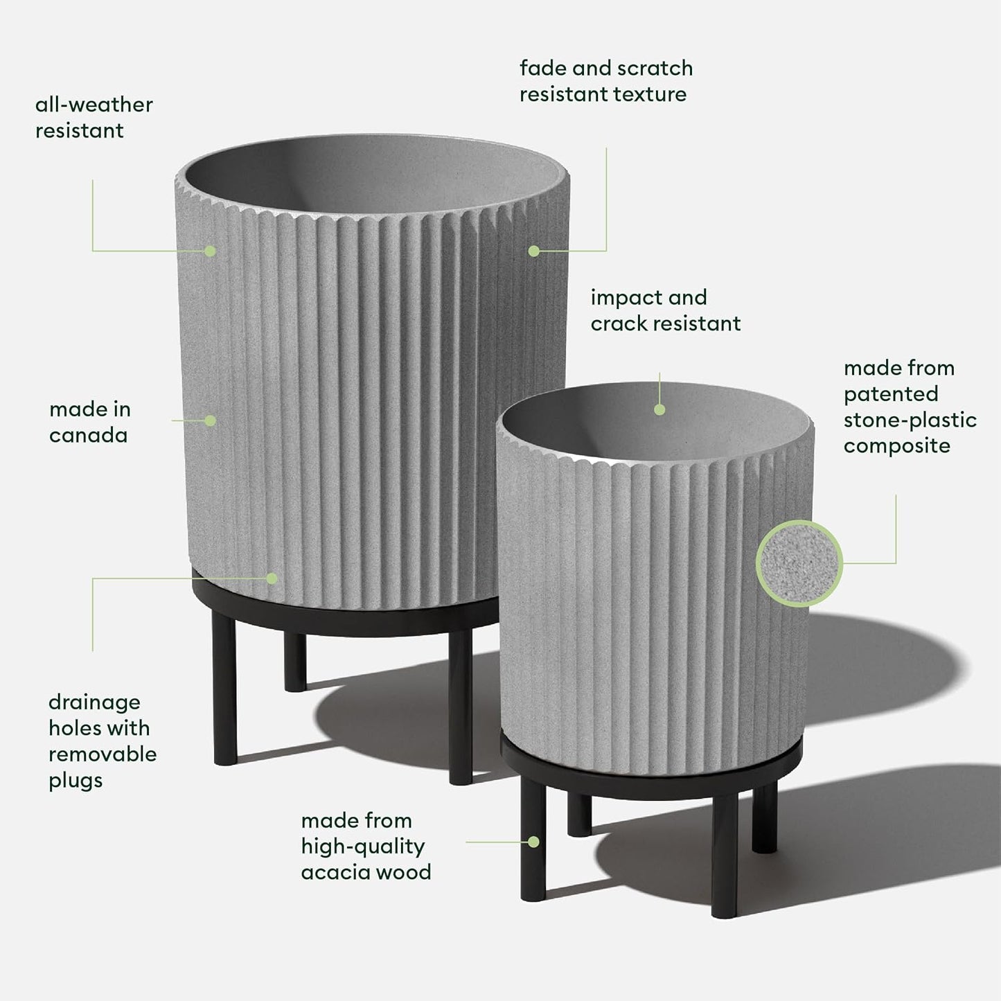 Veradek Demi Series Round Planter w/ Stand for Porch/Patio | Durable Plastic-Concrete & Wooden Stand | Modern Décor for Tall Plants, Flowers