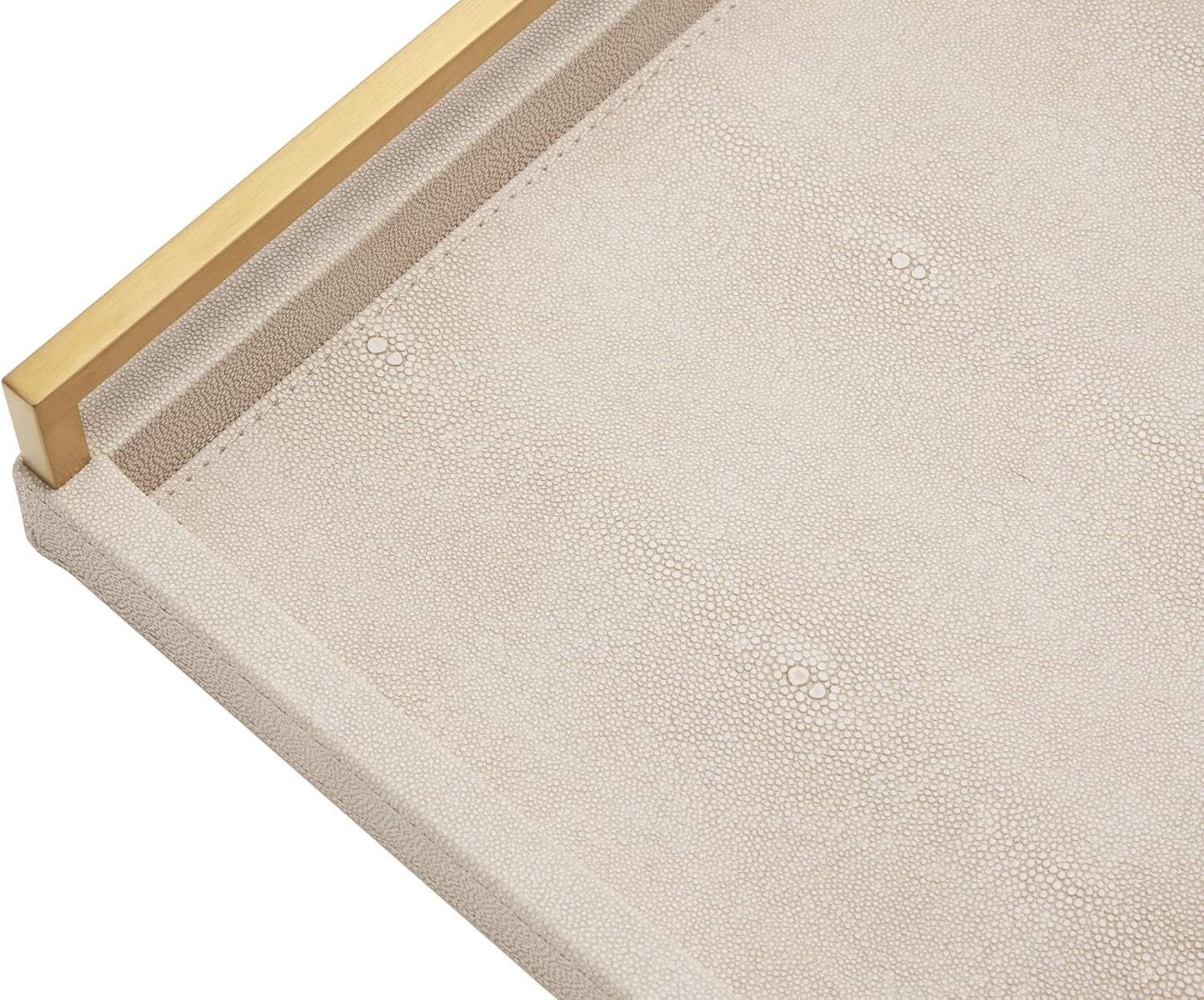 Ivory Shagreen Leather Serving Tray with Gold Handles-17.7x11.8 Inch Large Wooden Decorative Ottoman Tray fro Coffee Table, Kitchen, Dining, and Home Decor (Ivory)
