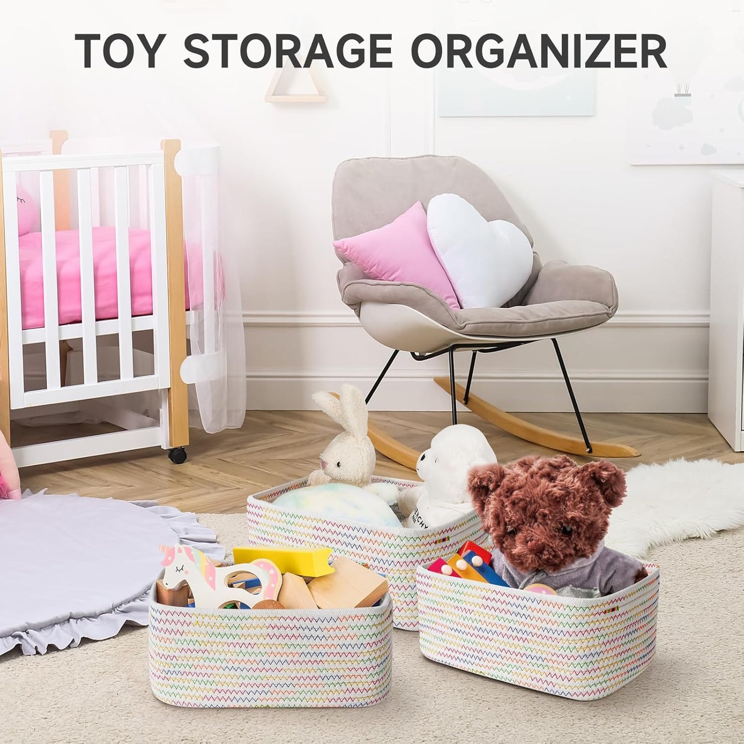 3-Pack Small Storage Baskets for Organizing | Woven Shelf Toy Basket | Rope Baskets for Gifts Empty | Closet Organizer Bins with Handles | Cube Decorative Box | 11.8×7.8×5.1” | Mixed brown