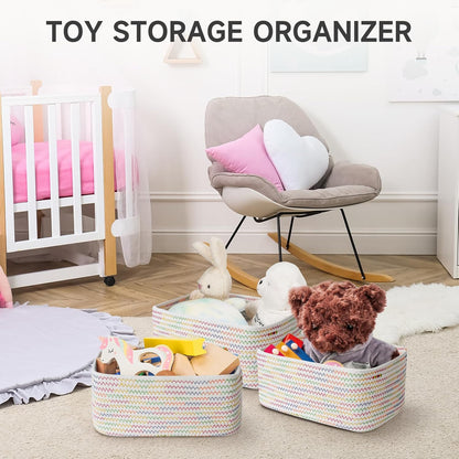 3-Pack Small Storage Baskets for Organizing | Woven Shelf Toy Basket | Rope Baskets for Gifts Empty | Closet Organizer Bins with Handles | Cube Decorative Box | 11.8×7.8×5.1” | Mixed brown