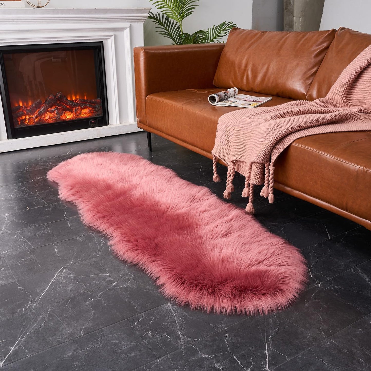 EasyJoy Ultra Soft Fluffy/Fuzzy Shaggy Area Rug Faux Fur Chair Cover Seat Pad for Bedroom Floor Sofa Living Room (2 x 6 ft Sheepskin, Beige)