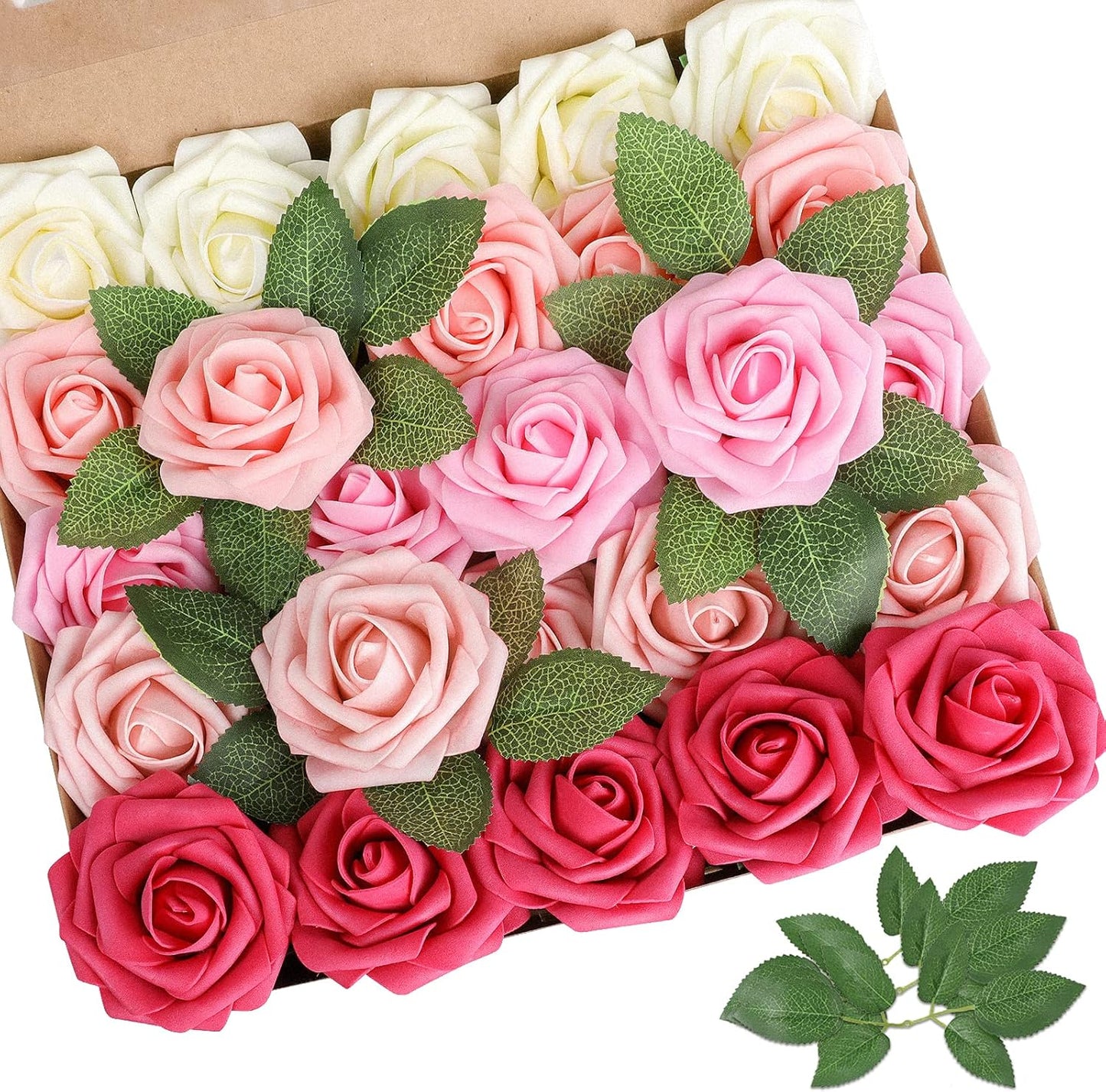 AmyHomie Artificial Flowers Dark Red Rose 25pcs Real Looking Fake Roses w/Stem for DIY Wedding Bouquets Centerpieces Arrangements Party Baby Shower Mothers Day Christmas Tree Decorations