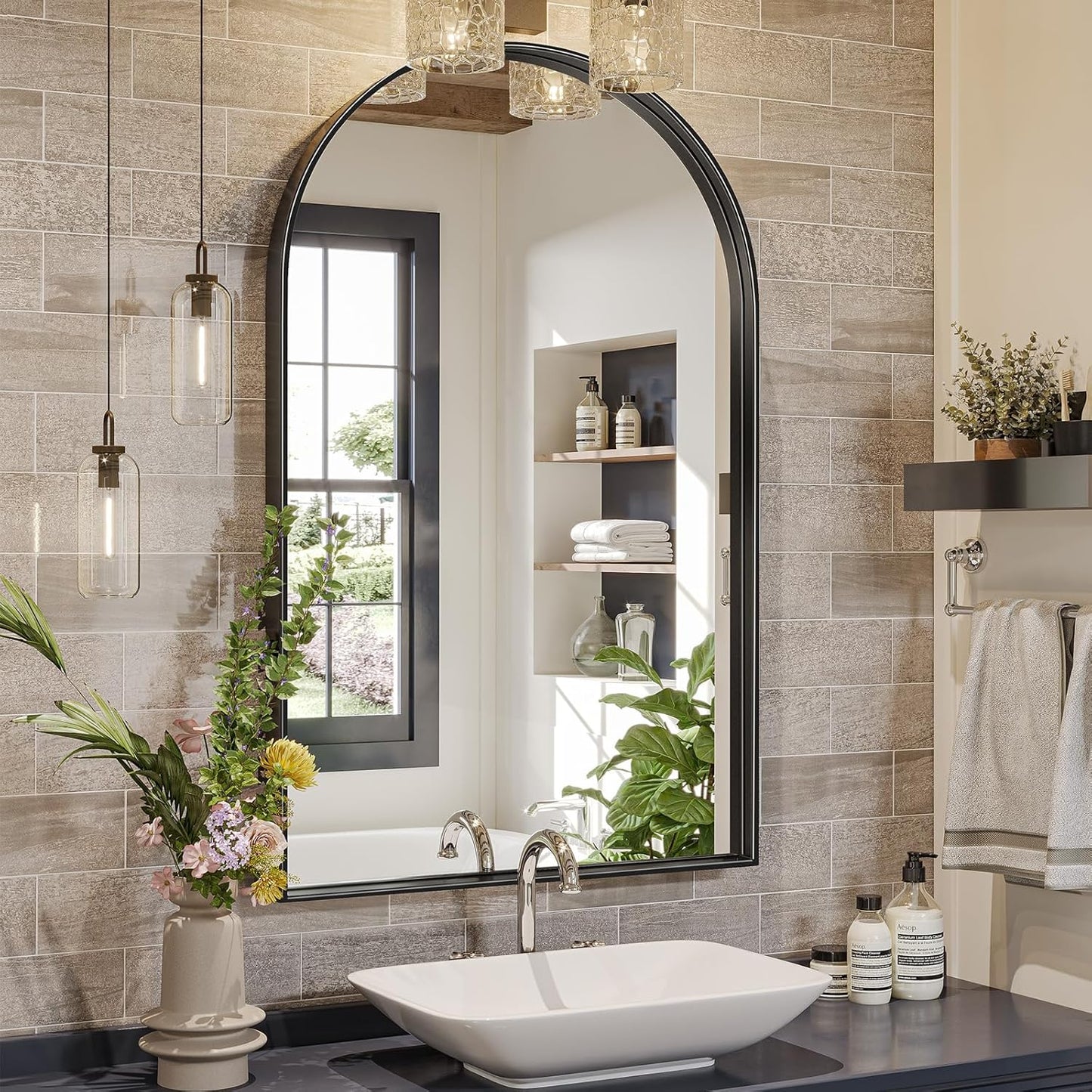 Brightify Arched Mirror, Arched Wall Mirror, 24 x 32 Inch Silver Arch Mirror, Metal Frame Silver Bathroom Mirror, Arched Top Bathroom Vanity Mirror for Living Room Bedroom Mantel Entryway Hallways