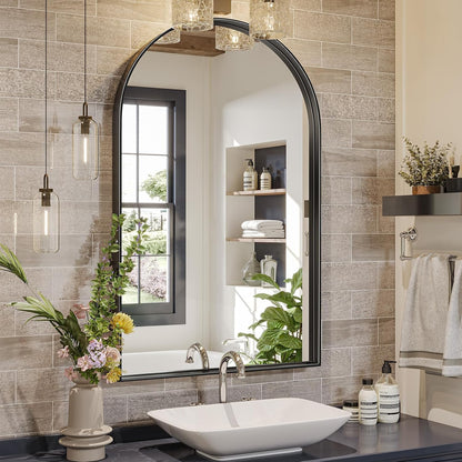 Brightify Arched Mirror, Arched Wall Mirror, 24 x 32 Inch Silver Arch Mirror, Metal Frame Silver Bathroom Mirror, Arched Top Bathroom Vanity Mirror for Living Room Bedroom Mantel Entryway Hallways