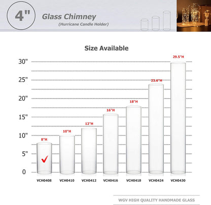WGVI Hurricane Candle Holder Sleeve, Wide 4", Height 8", Clear Glass Cylinder Candleholder, Chimney Tube, Open Ended Candle Shade, 1 Piece - Colors A