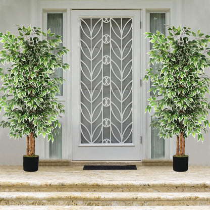 GTIDEA 6ft Artificial Tree Ficus, Tall Faux Trees Indoor with Natural Trunk and Fake Silk Tree Fake Plants for Home Spring Decor Living Room Outdoor Balcony House Office (Included Dried Moss)