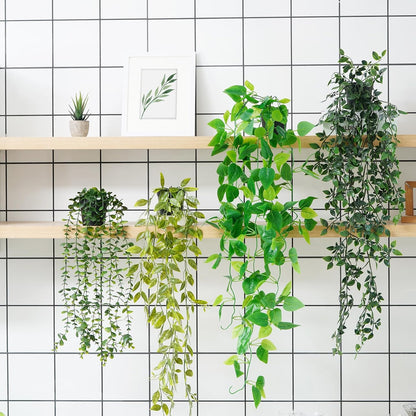 BLEUM CADE Fake Hanging Plants, 2pcs Artificial Pothos Vines Greenery for Wall Home Living Room Office Indoor Outdoor Decor (No Baskets)