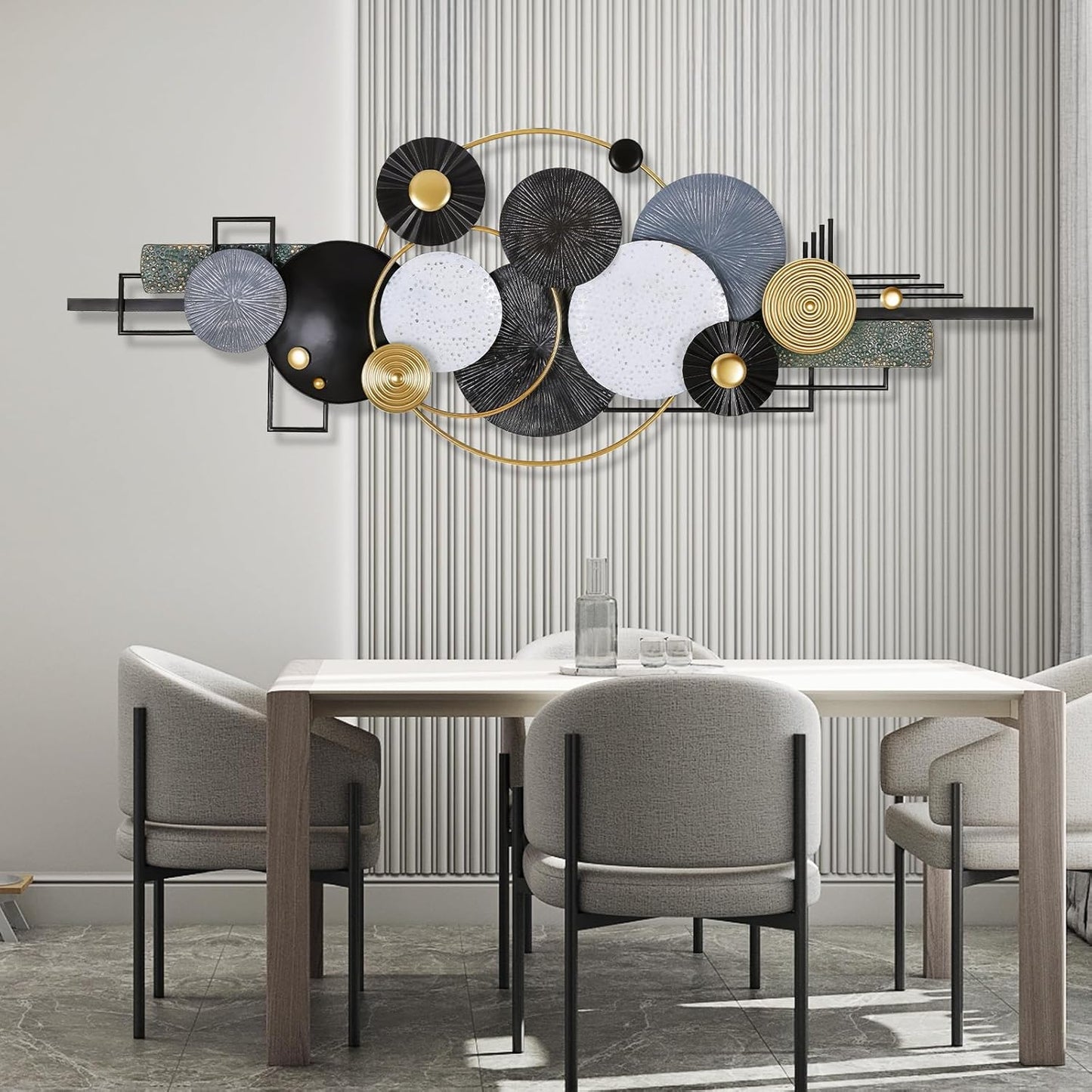 Lucky Monet Large Wall Decor for Living Room, Modern Metal Wall Art, 3D Textured Geometric Wall Sculpture 59"x24" Wall Hanging Decoration for Dinning Room Bedroom Entryway