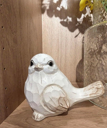 New White Modern Farmhouse Bird Figurine, Bird Statue Sculpture - Carved Rustic Distressed Animal Bird Ornaments - Home Decor Accents Collectible Bird Figurine | Spring