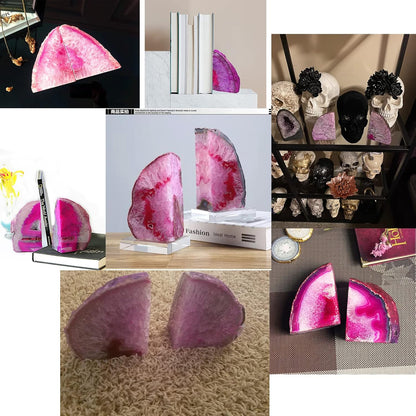 JIC Gem Dyed Blue Agate Bookends Geode Decorative Book Ends for Heavy Books with Rubber Bumpers for Office and Home Decoration Polished Small Size 2 to 3 Lbs