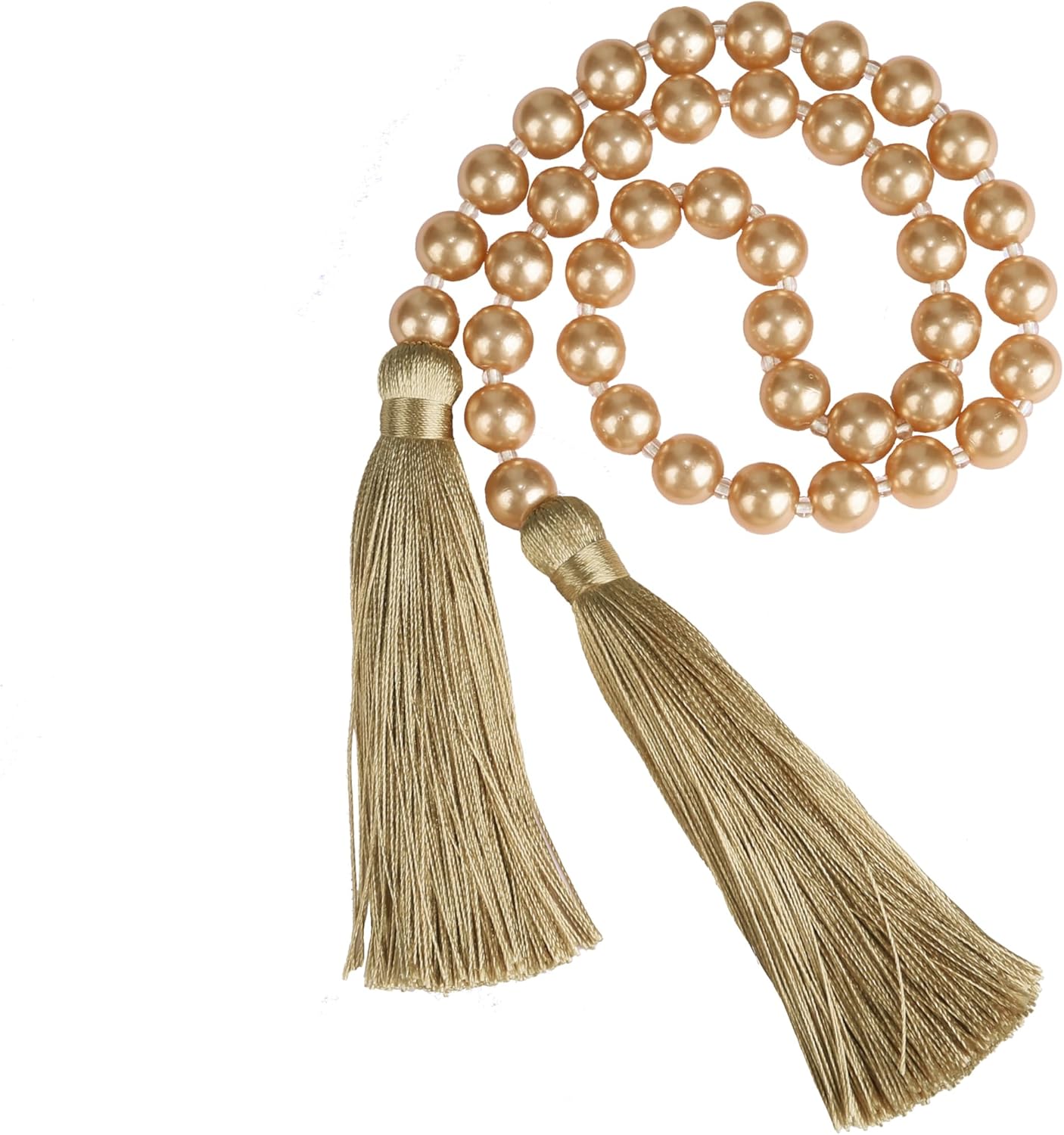 34 Inch Pearl Glass Bead Garland with Tassels - Elegant Boho Table Decor, Fringe Wall Hanging for Wedding, Party, Farmhouse Rustic Prayer Bead Home Decoration(1 Pack,Gold)