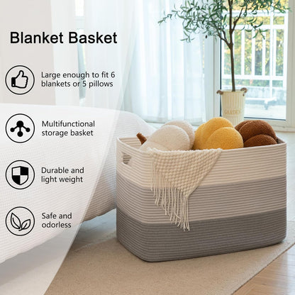 OIAHOMY Large Blanket Basket, 22”x17”x12” Rectangle Woven Baskets, Nursery Blanket Storage Living Room, Toy Storage With Handle, Large Baskets for Organizing-Gradient Yellow