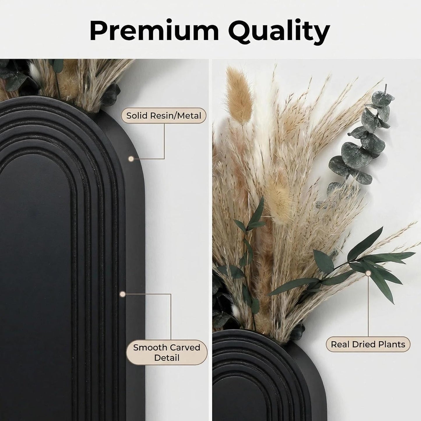 Wooden Wall Planter Set of 4 - Modern Home Decor for Living Room, Bedroom, Bathroom - Walnut Finish Planter for Dried Flowers, Faux Greenery, Indoor Plants