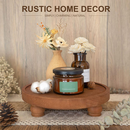 EOSAHR Farmhouse Pine Wood Riser for Home Decor – Round Pedestal Stand for Coffee Table & Kitchen Sink – Stylish Display Stand for Dish Soap Dispenser, Candles, Plants and Cupcakes (Green)