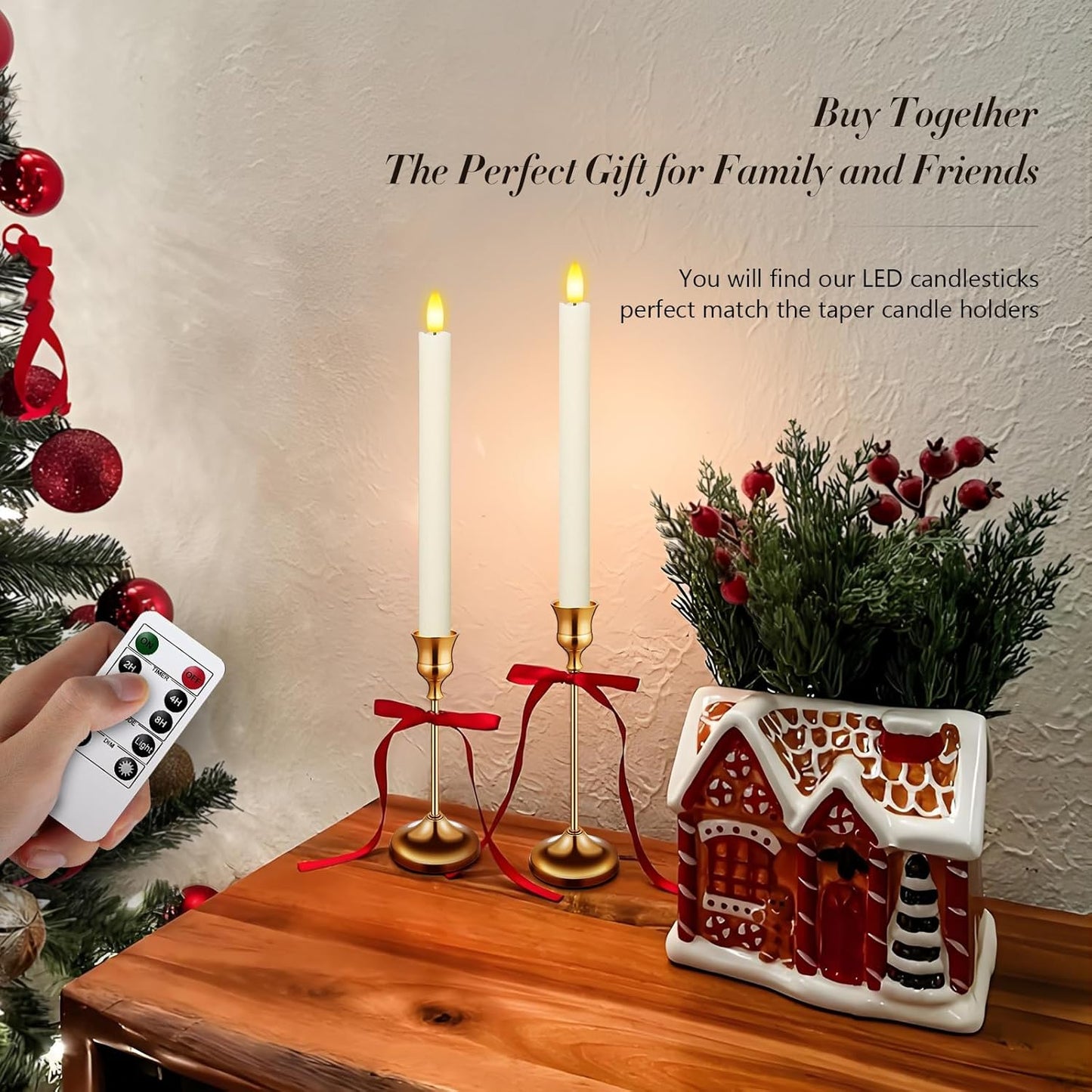 KSWING Upgraded Real Wax Short LED Flameless Taper Candles with Remote, 6 PCS White Candlesticks Battery Operated 3D Flickering - 6" Realistic Fake Candle Sticks for Home/Wedding/Fireplace Xmas Decor
