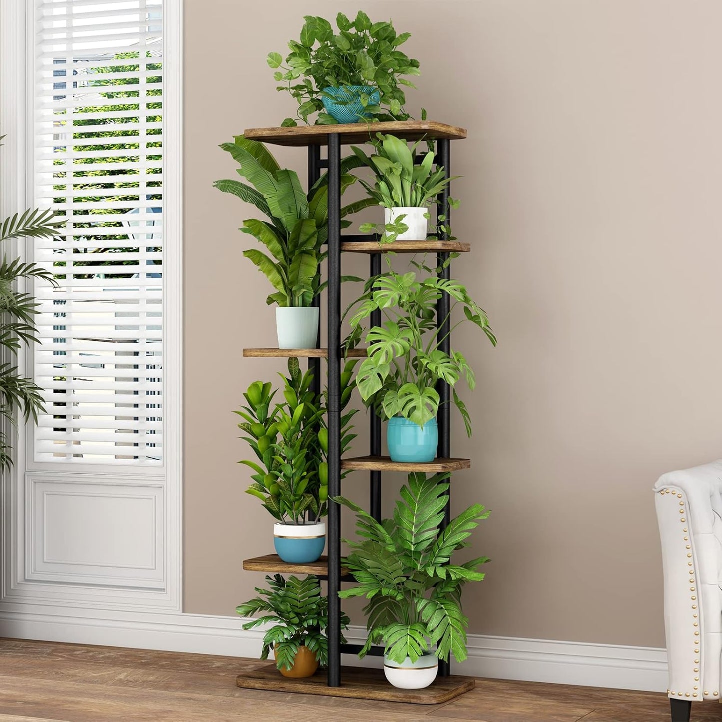 LINZINAR Plant Stand Indoor 4 Tier 5 Potted Multiple Plant Shelf Stands for Garden Corner Balcony Living Room Black