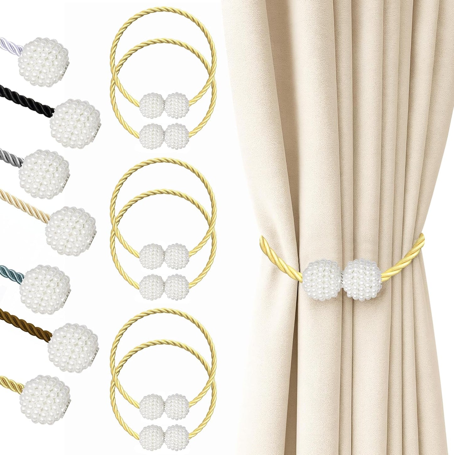 Hion Magnetic Curtain Tiebacks Black 2pcs, Curtain Tiebacks Buckles Holdbacks Holders Hooks Clip for Home Outdoor Bedroom Office Decorative Curtain