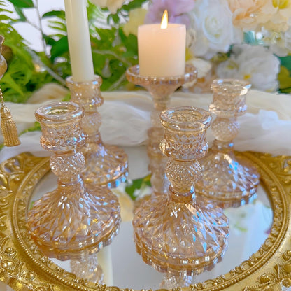 Glass Candlestick Holder,Striped Taper Candle Holders,Set of 6 Candle Stand for Table Centerpieces, Home Decor,Weddings,Festival and Parties (Clear Stripe Pattern)