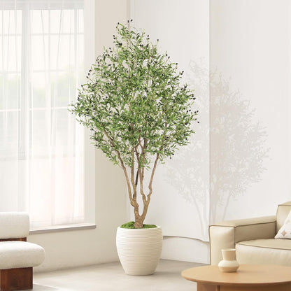LYERSE Faux Olive Tree 7ft - Artificial Olive Tree Indoor with Large Branches and Realistic Fruits - Fake Olive Tree with Sturdy Base for Modern Home Office House Decor