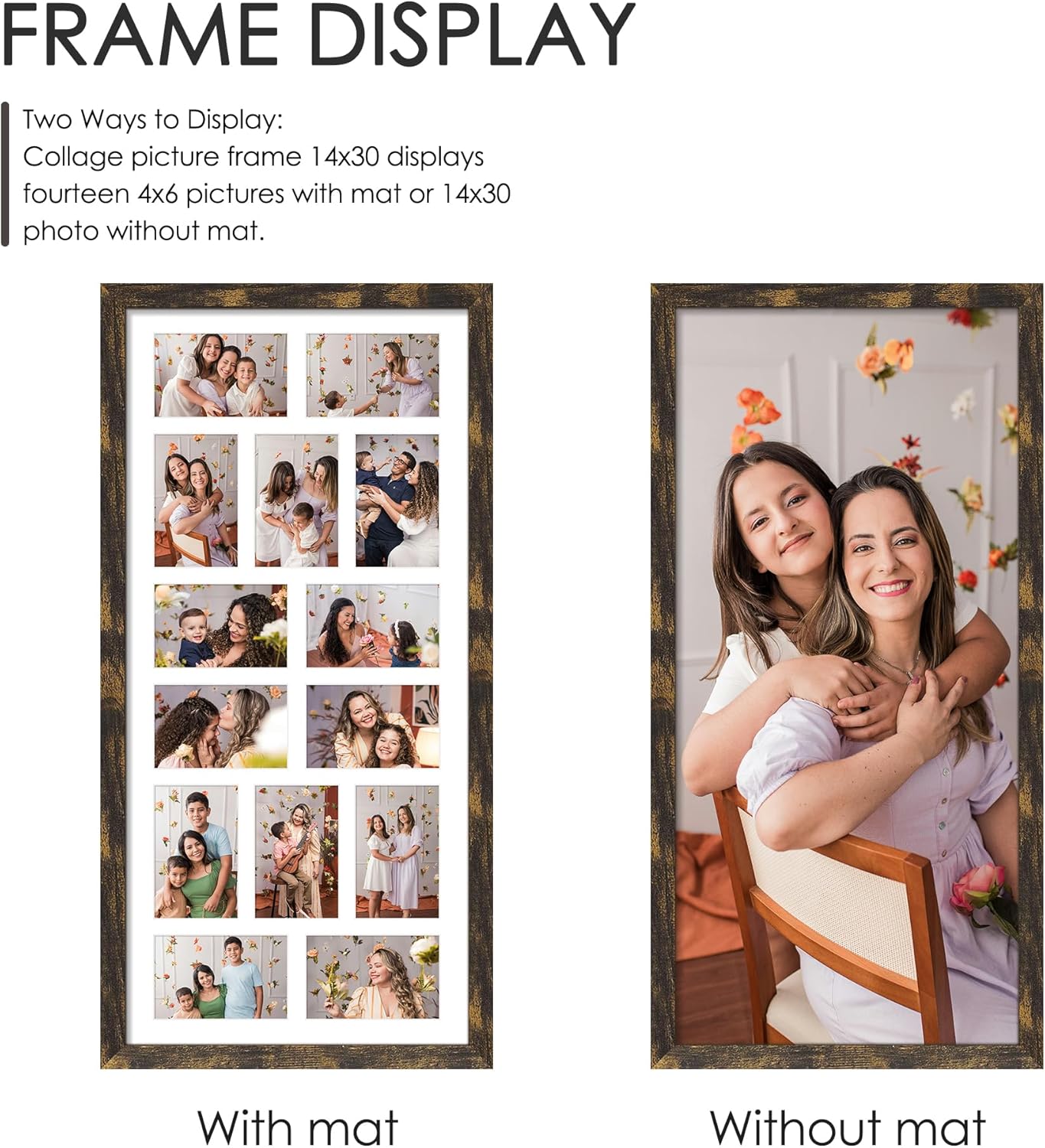 DUENPY 14x26 Collage Picture Frame 4x6 Collage Picture Frame Displays Twelve 4x6 inch Photos Available Horizontal Wall Mounting Display and Vertical Black - Colors A