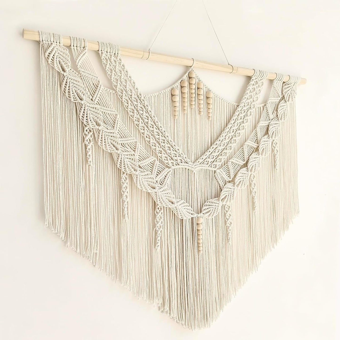 Achart Macrame Wall Hanging Large- Boho Wall Decor- large wall art- Wall Decor Living Room- Macrame Tapestry Boho Decor for Bedroom (Wooden Bead)