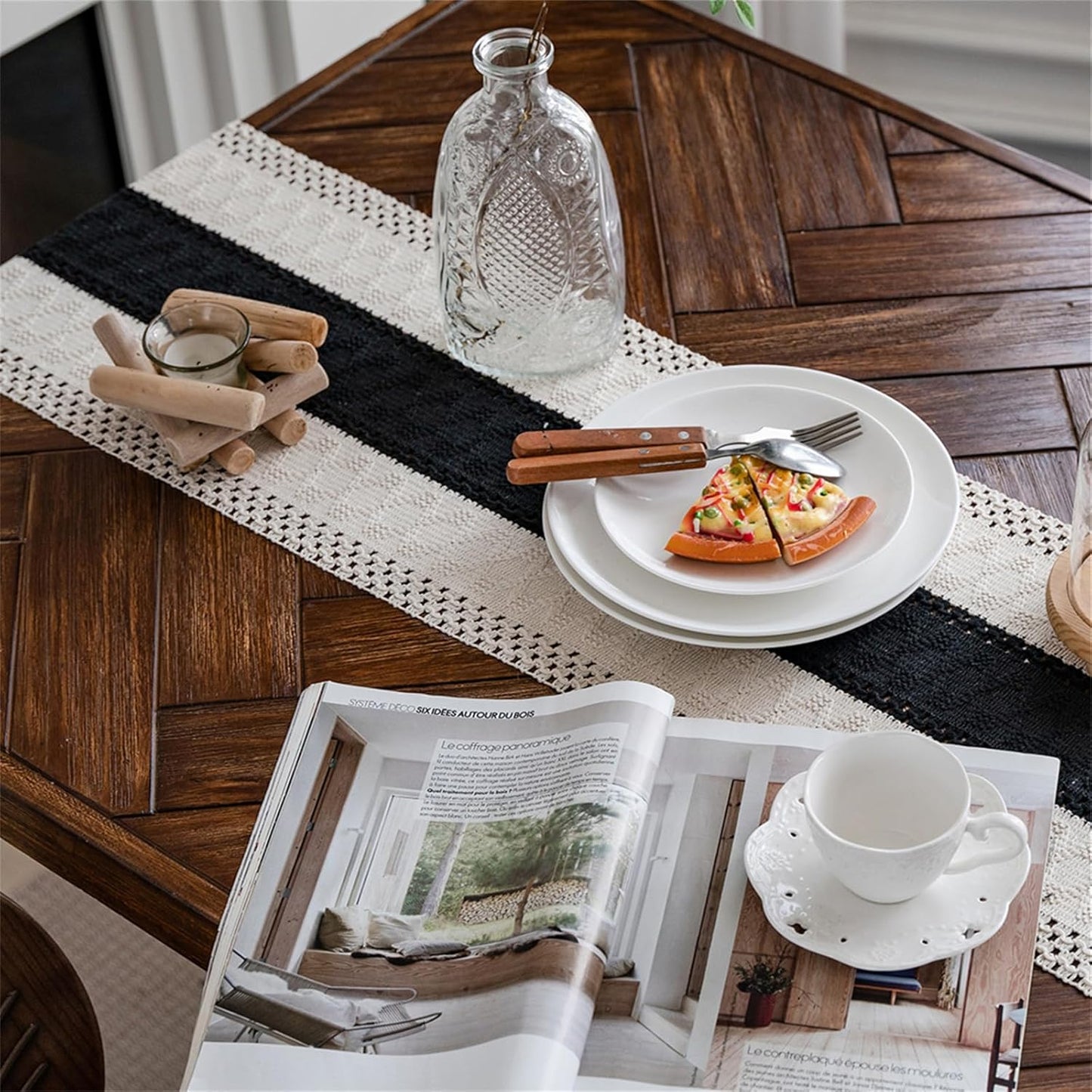 Macrame Table Runner Cream Beige Boho Table Runners with Tassels Hand Woven Cotton Table Runner Rustic Farmhouse Table Runners for Bohemian Kitchen Dining Table(12x71in)