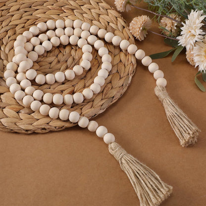 Geetery 2 Pcs 58'' Bead Garland with Tassels, Rustic Country Decor, Boho Wall Hanging for Farmhouse Style, Versatile Prayer Beads for Home, Table, or Wall Decoration (Black)