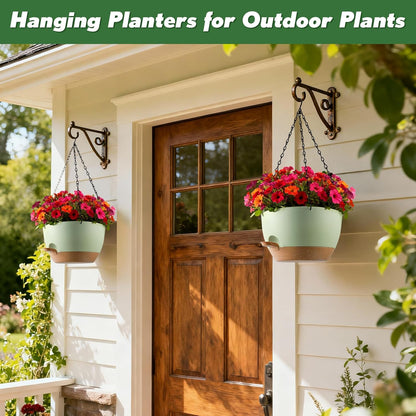 3-Piece Set of 10-Inch Hanging Planters with Automatic Watering System and Drip Tray, Includes Metal Chain, Suitable for Various Indoor and Outdoor Plants and Flowers, Green Brown