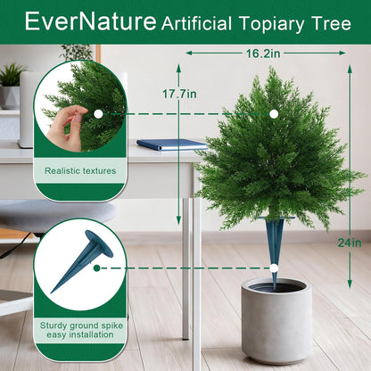 Artificial Lavender Topiary Ball Trees, 2 Set of UV Resistant Fake Evergreen Shrubs Bushes Plants with Ground Spike, Fake Plants for Outdoor Indoor Front Porch Garden