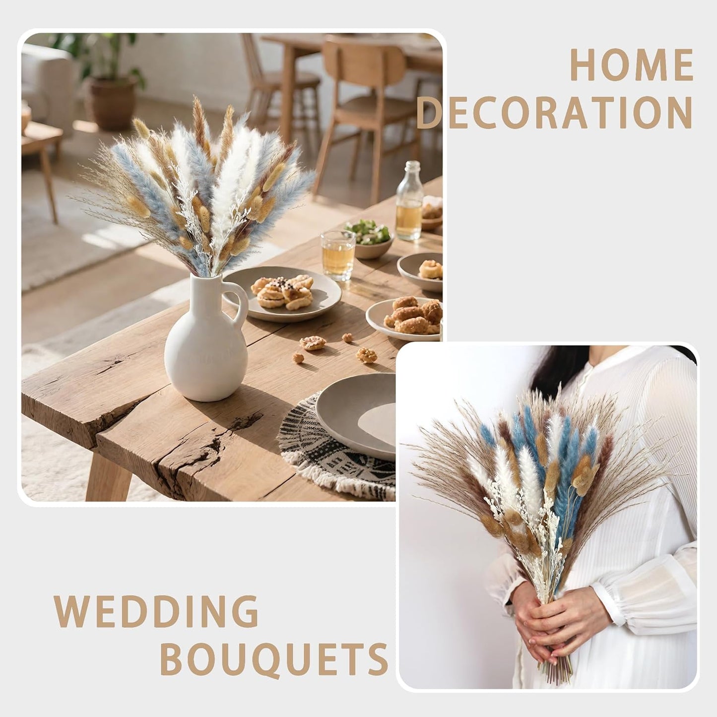 Natural Dried Flower Bouquet - 17" Boho Style Mixed Pampas Grass Ideal for Home Decor, Wedding Decor, Bridal Bouquets, Floral Arrangement, Event Centerpieces, Table Decor