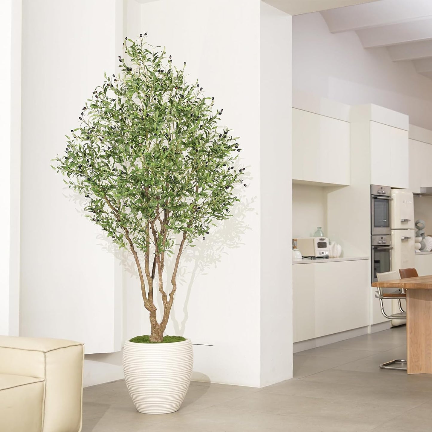 LYERSE Faux Olive Tree 7ft - Artificial Olive Tree Indoor with Large Branches and Realistic Fruits - Fake Olive Tree with Sturdy Base for Modern Home Office House Decor