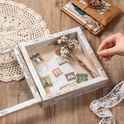 Califortree 8x10 Shadow Box Frame with Linen Back - Sturdy Rustic Memory Display Case of Flower, Pictures, Medals and More, White