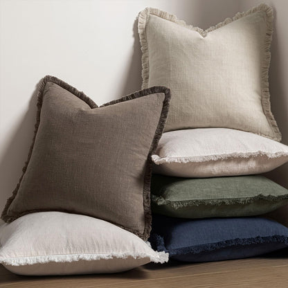 MIULEE Decorative Throw Pillow Covers Neutral Linen Fringe Throw Pillows Set of 2 Natural Beige Boho Farmhouse Cushion Covers with Tassels for Couch Sofa Bed Spring Home Decor 20x20 Inch