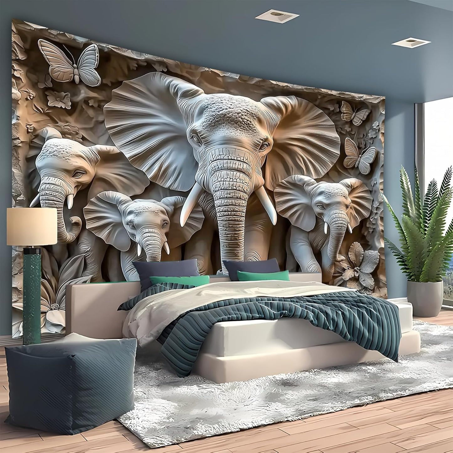 BSFHH 3D Animal Tapestry Wall Hanging Art Bedroom Living Room Wall Art Poster (Elephant, 90''×70'')