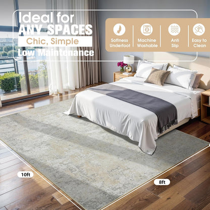 8x10 Area Rugs for Living Room Rug Washable: Abstract Large Rug for Dining Room Bedroom Carpet Non Slip 8 by 10 Indoor Modern Nursery Home Office Blue Grey