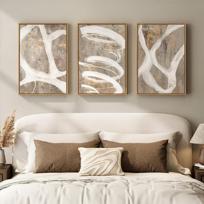 Large Framed Neutral Abstract Wall Art for Living Room, 3 Piece Modern Canvas Prints Paintings Artwork for Walls, Black and Beige Pictures for Living Room Hallway Stair Office Wall Decor 24x36 Inch