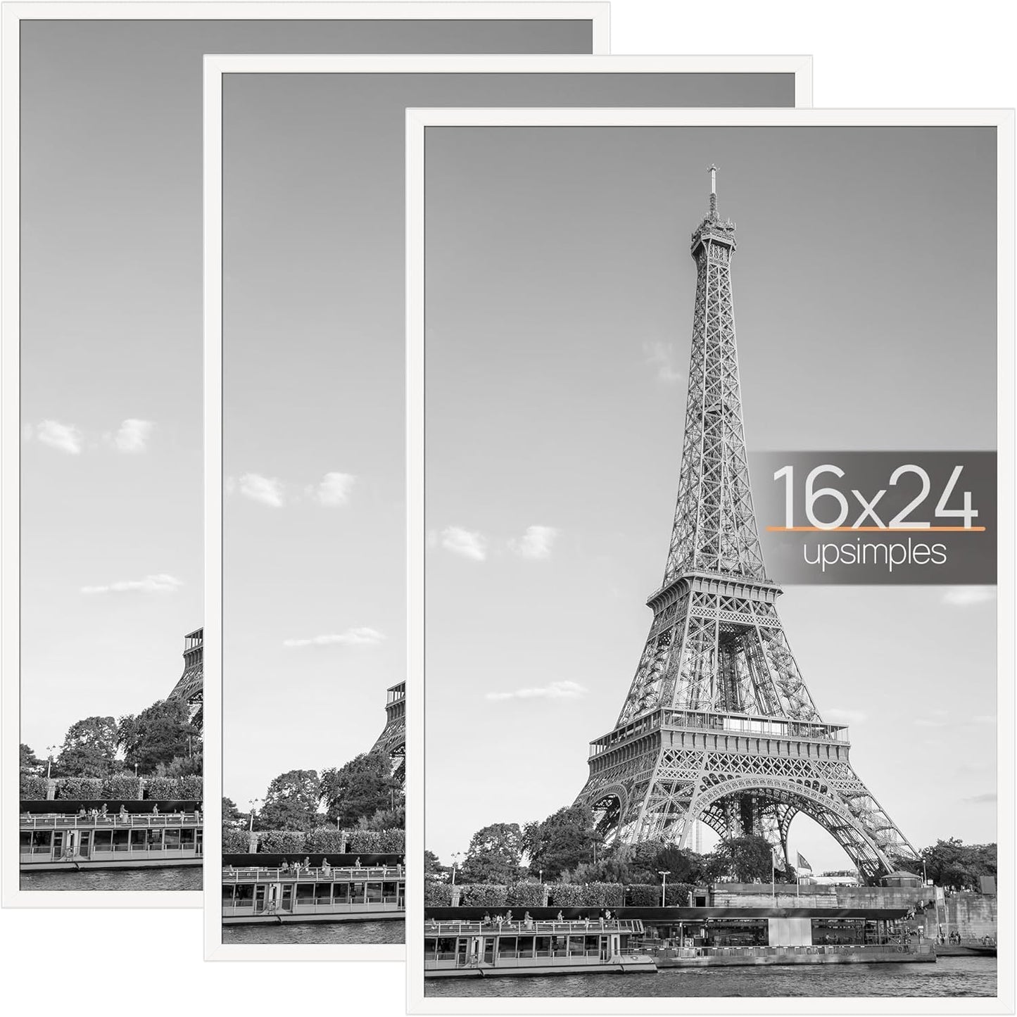 upsimples 18x24 Picture Frame Black 3 Pack, Scratch-Proof Poster Frames 18 x 24 for Photo Gallery - Slide-In Strips, Horizontal or Vertical Wall Mounting