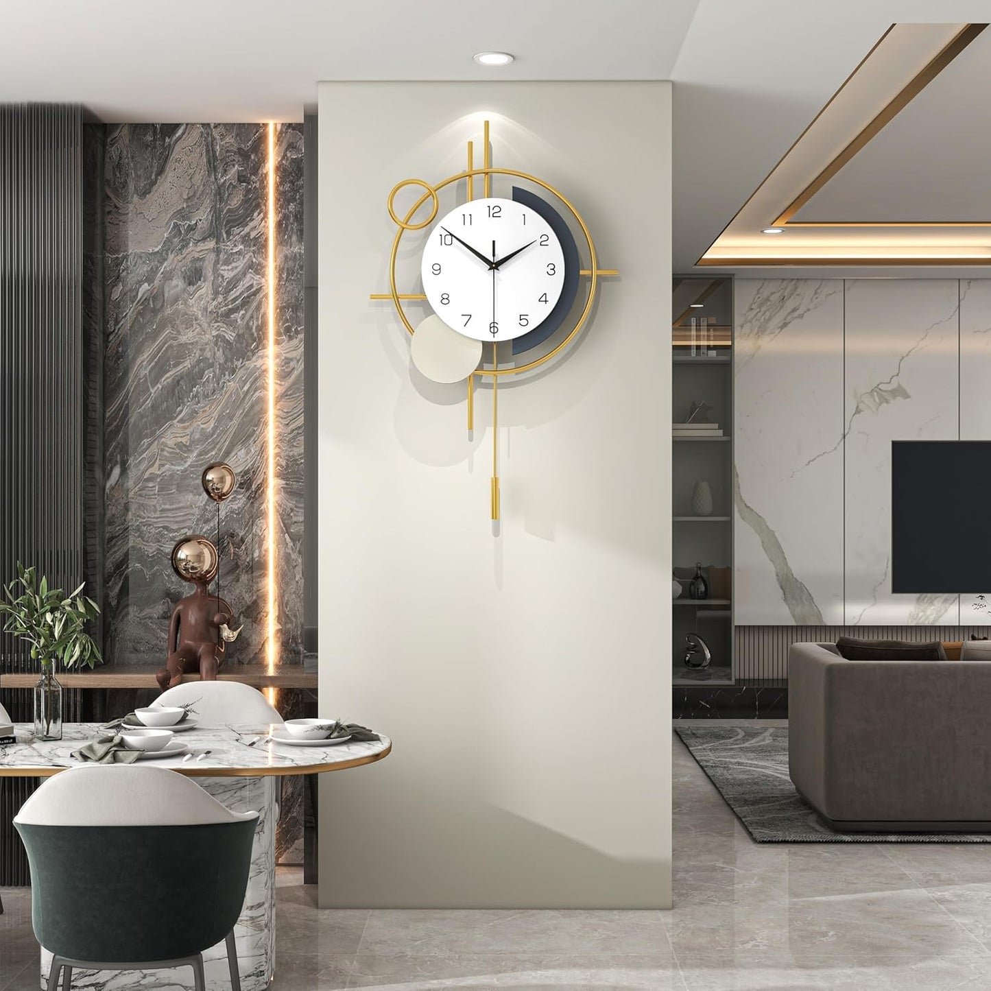 Wall Clock for Living Room Decor Decorative Wall Clock with Pendulum Silent Quartz Battery Operated Black Metal Large Clock for Dining Room,Kitchen,Home,Bathroom,Bedroom,13.8x21.3 in