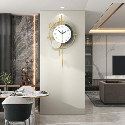 Wall Clock for Living Room Decor Decorative Wall Clock with Pendulum Silent Quartz Battery Operated Black Metal Large Clock for Dining Room,Kitchen,Home,Bathroom,Bedroom,13.8x21.3 in
