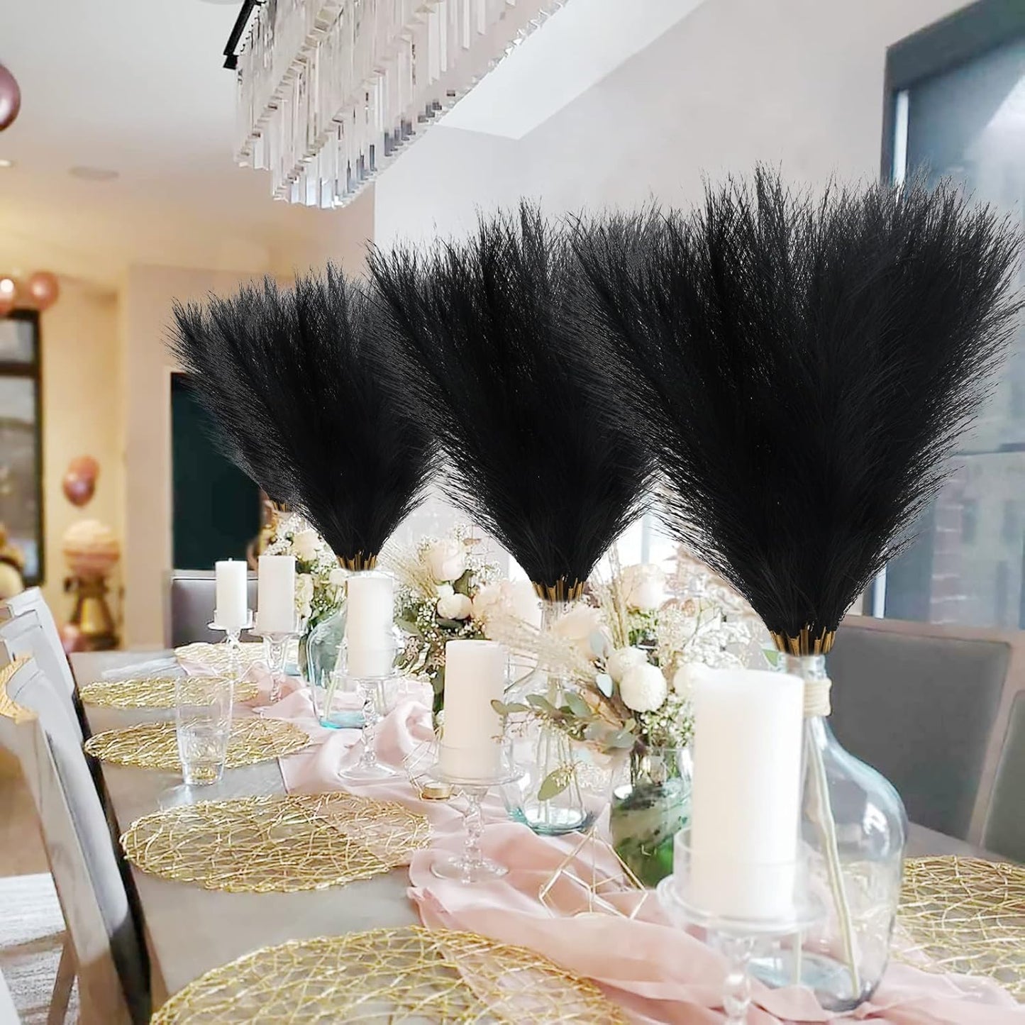 obbsie 50pcs Pink Faux Pampas Grass Decor, 21.6" Short Artificial Floral Branches Vase Filler Flower Arrangement for Home Wedding Boho Outdoor Decor
