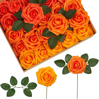 InnoGear Artificial Flowers, 50 Pcs Dark Red Foam Fake Roses Bulk with Stems for Mother's Gift Decoration Celebration DIY Wedding Bouquets Centerpieces Bridal Shower Party Christmas Tree