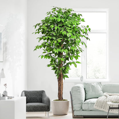 7ft Large Ficus Artificial Trees with Natural Curved Trunks, 84" Tall Lush Faux Tree for Home Decor Indoor, Green Lifelike Fake Ficus Tree Artificial Plants in Pot