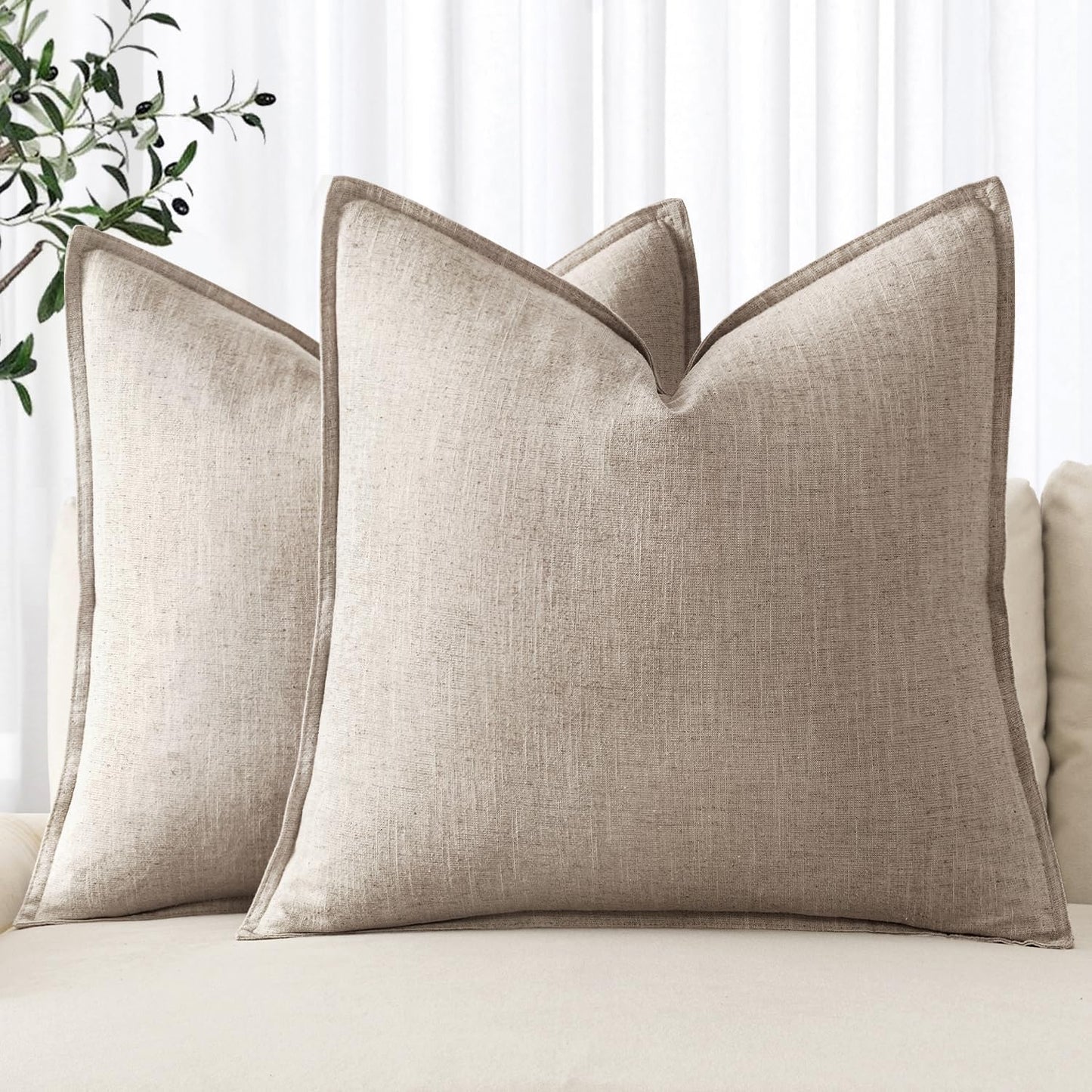 MIULEE Decorative Linen Euro Sham Pillow Covers 26x26 Cream White Boho Farmhouse Neutral Couch Throw Pillows for Bed Pack of 2 Accent Modern Pillowcase Sofa Livingroom Home Decor