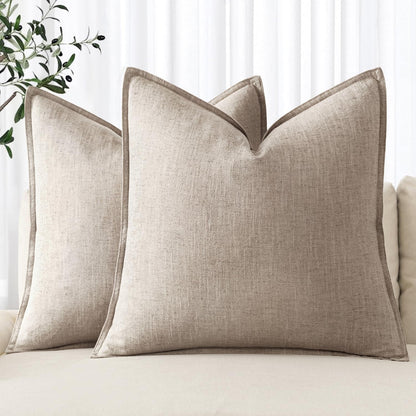 MIULEE Decorative Linen Euro Sham Pillow Covers 26x26 Cream White Boho Farmhouse Neutral Couch Throw Pillows for Bed Pack of 2 Accent Modern Pillowcase Sofa Livingroom Home Decor