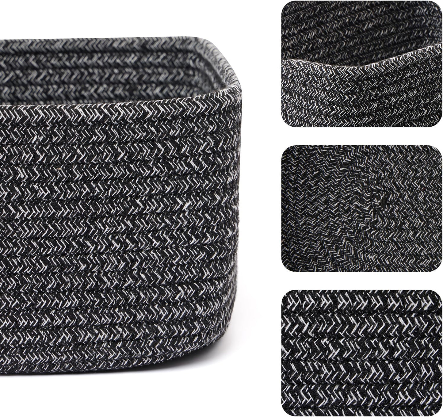 MiniArk Small Storage Baskets for Organizing | Closet Organizer Bins | Shelf Toy Basket | Woven Rope Baskets | Cube Decorative Box | Shallow Basket | L11.5xW7.5xH4.7| Brown