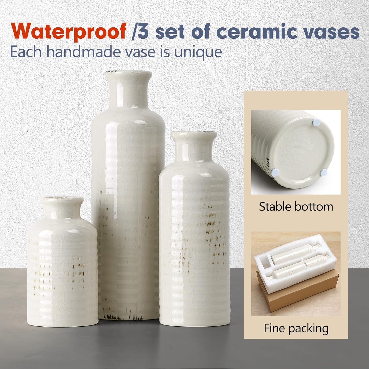 Modern Ceramic Vase Set of 5, Vases Home Decor Rustic Farmhouse Decorative Vase Pottery Vases for Bouquet Pampas Grass Dried Fresh Flowers, Table Living Room Kitchen Bedroom