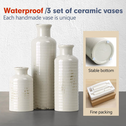 Modern Ceramic Vase Set of 5, Vases Home Decor Rustic Farmhouse Decorative Vase Pottery Vases for Bouquet Pampas Grass Dried Fresh Flowers, Table Living Room Kitchen Bedroom