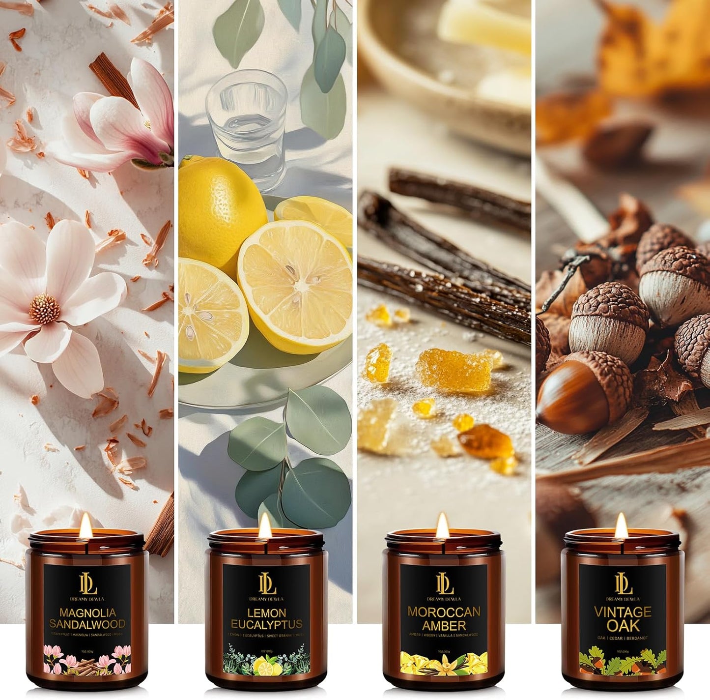 Scented Candles Set, 4 Pack Soy Candles for Home Scented, Candle Gifts for Men Women, Scents of Pineapple Cocktail/Coconut Vanilla/Pink Sands/Bahamian Breeze