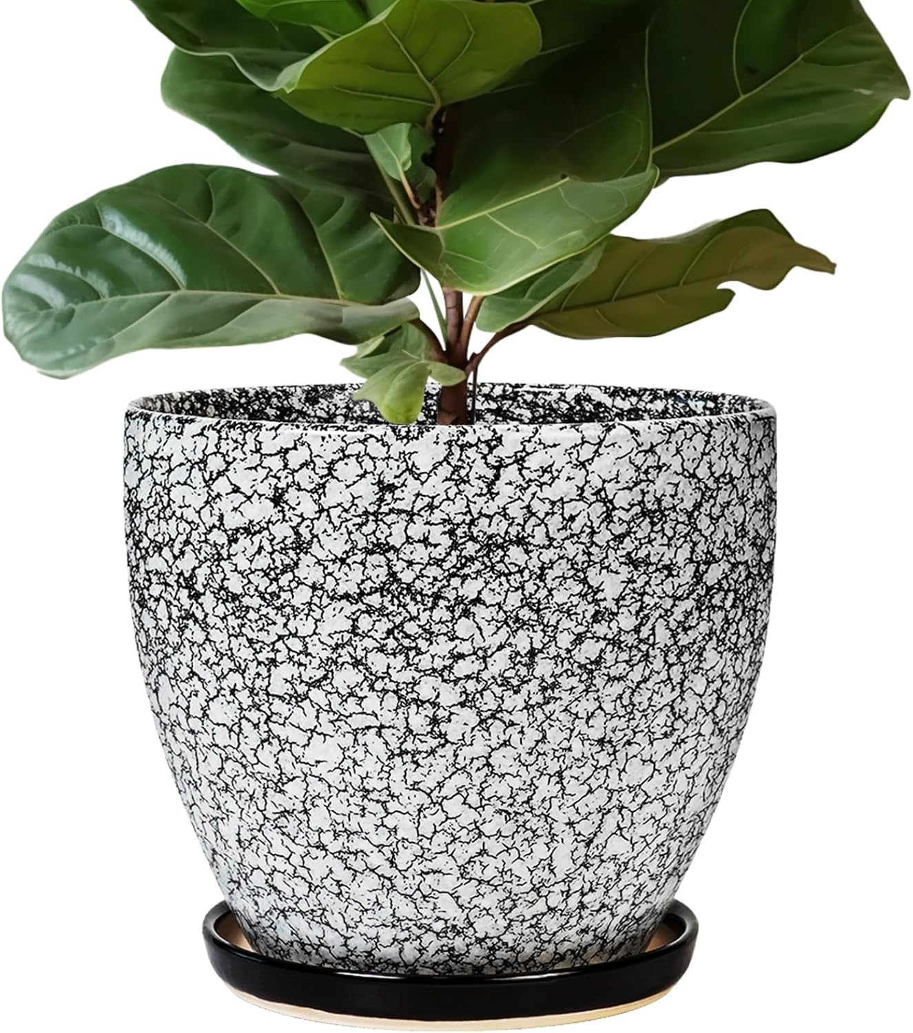 10 Inch Ceramic Planter Pot Round Plant Pot for Indoor Plants Outdoor Large Flower Pot with Drainage Hole and Saucer Blue