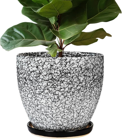 10 Inch Ceramic Planter Pot Round Plant Pot for Indoor Plants Outdoor Large Flower Pot with Drainage Hole and Saucer Blue